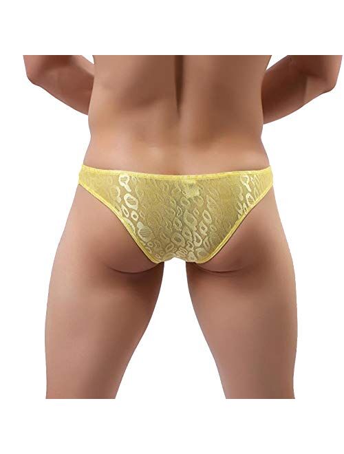 Buy Men's Sissy Lace Floral Bulge Pouch Bikini Panties Low Rise Mesh  Translucent Crossdress Lingerie Underwear online