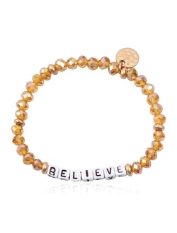 Inspirational Lettering Bead Stacking Layer Stretch Statement Bracelets - Religious Message Cube Sparkly Crystal, Wood Bible Christian Prayer Bangle