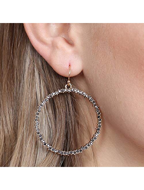 RIAH FASHION Sparkly Rhinestone Lightweight Geometric Hoop Drop Earrings - Teardrop, Pear, Oval, Marquise, Circle, Multi Cubic Crystal, Acrylic Pearl Dangles