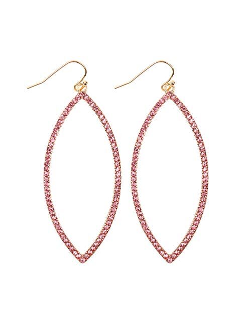 RIAH FASHION Sparkly Rhinestone Lightweight Geometric Hoop Drop Earrings - Teardrop, Pear, Oval, Marquise, Circle, Multi Cubic Crystal, Acrylic Pearl Dangles