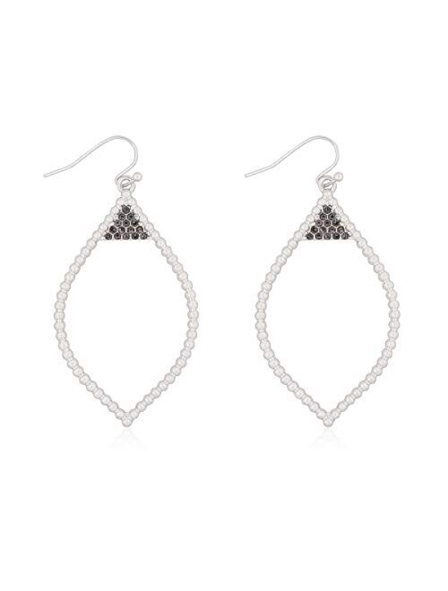 RIAH FASHION Sparkly Rhinestone Lightweight Geometric Hoop Drop Earrings - Teardrop, Pear, Oval, Marquise, Circle, Multi Cubic Crystal, Acrylic Pearl Dangles