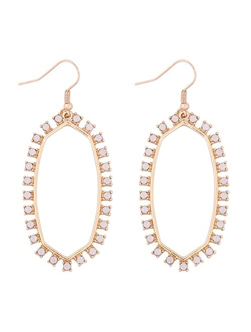 RIAH FASHION Sparkly Rhinestone Lightweight Geometric Hoop Drop Earrings - Teardrop, Pear, Oval, Marquise, Circle, Multi Cubic Crystal, Acrylic Pearl Dangles