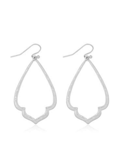 Bohemian Geometric Cut-Out Drop Earrings - Simple Metallic Open Hoop Dangles Moroccan Cloud, Clover Floral Quatrefoil, Infinity Leaf