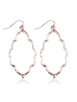 Bohemian Geometric Cut-Out Drop Earrings - Simple Metallic Open Hoop Dangles Moroccan Cloud, Clover Floral Quatrefoil, Infinity Leaf