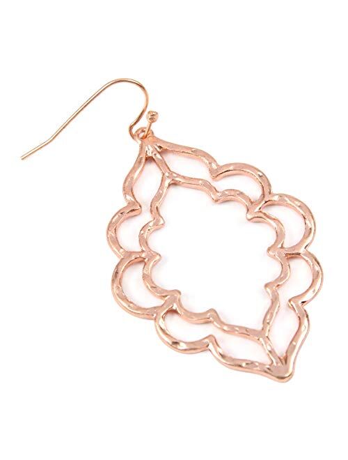 Riah Fashion Bohemian Geometric Cut-Out Drop Earrings - Simple Metallic Open Hoop Dangles Moroccan Cloud, Clover Floral Quatrefoil, Infinity Leaf