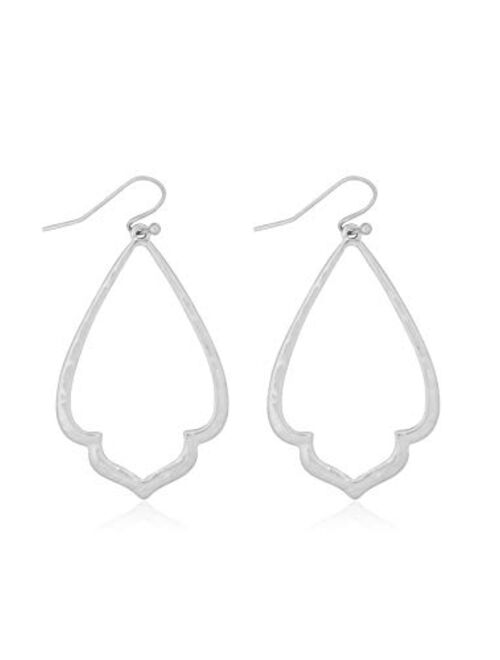 Riah Fashion Bohemian Geometric Cut-Out Drop Earrings - Simple Metallic Open Hoop Dangles Moroccan Cloud, Clover Floral Quatrefoil, Infinity Leaf