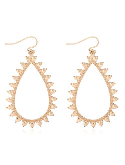 Riah Fashion Bohemian Geometric Cut-Out Drop Earrings - Simple Metallic Open Hoop Dangles Moroccan Cloud, Clover Floral Quatrefoil, Infinity Leaf