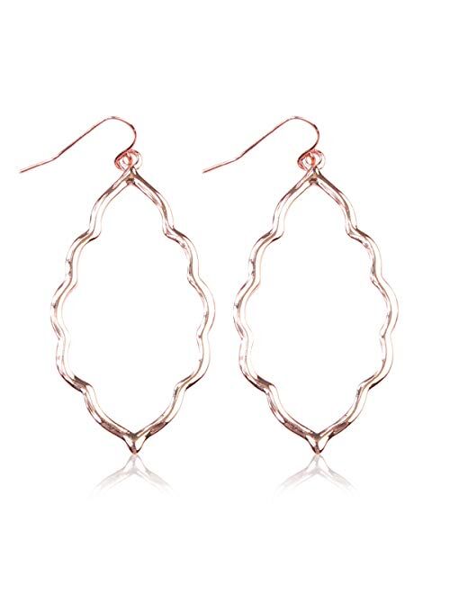 Riah Fashion Bohemian Geometric Cut-Out Drop Earrings - Simple Metallic Open Hoop Dangles Moroccan Cloud, Clover Floral Quatrefoil, Infinity Leaf