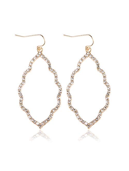 Riah Fashion Sparkly Cubic Rhinestone Geometric Lightweight Open Hoop Earrings - Cut-Out Drop Dangles Scalloped, Moroccan Floral, Quatrefoil Clover, Kite