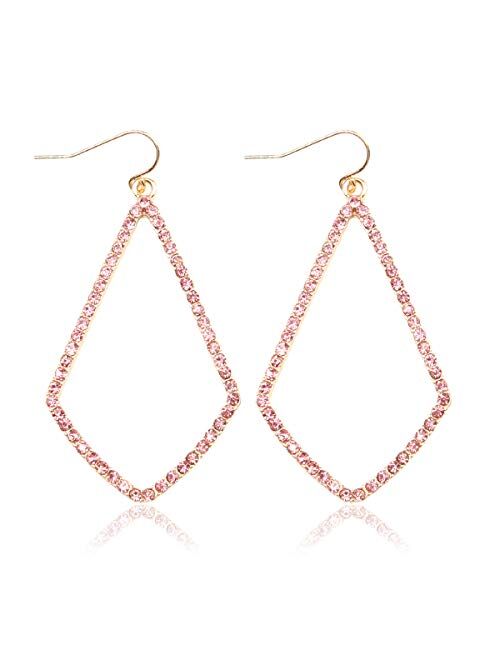 Riah Fashion Sparkly Cubic Rhinestone Geometric Lightweight Open Hoop Earrings - Cut-Out Drop Dangles Scalloped, Moroccan Floral, Quatrefoil Clover, Kite