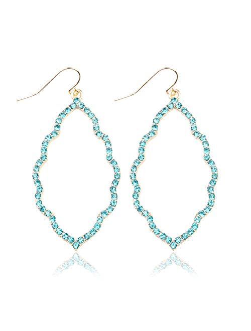 Riah Fashion Sparkly Cubic Rhinestone Geometric Lightweight Open Hoop Earrings - Cut-Out Drop Dangles Scalloped, Moroccan Floral, Quatrefoil Clover, Kite