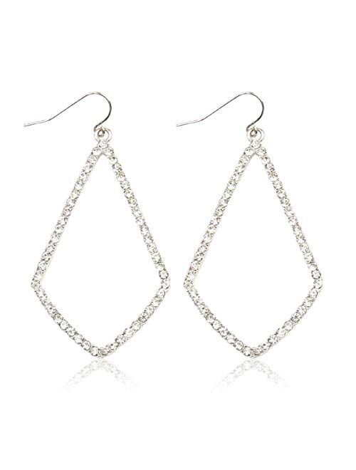 Riah Fashion Sparkly Cubic Rhinestone Geometric Lightweight Open Hoop Earrings - Cut-Out Drop Dangles Scalloped, Moroccan Floral, Quatrefoil Clover, Kite