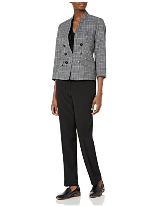 Kasper Women's Windowpane Six Buttons Jacket and Slim Pant