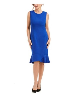 Women's Sleeveless Stretch Crepe Dress with Bottom Scallop Detail