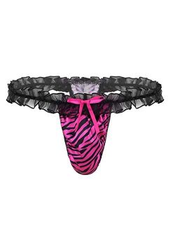 inhzoy Men's Frilly Ruffled Lace Low Rise Sissy Stripe Pouch Crossdress Panties T-Back Underwear