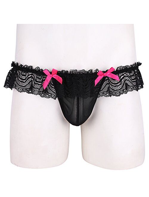 CHICTRY Men's See Through Mesh Lace Bowknot Sissy Jock Strap Underwear