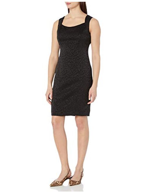 Kasper Women's Cap Sleeve Square Neck Stretch Jacquard Sheath Dress