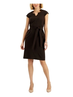 Cap-Sleeve Belted Sheath Dress