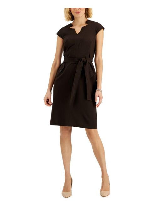 Kasper Cap-Sleeve Belted Sheath Dress