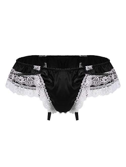 inlzdz Men's Shiny Satin Layers Floral Lace Bikini Briefs Sissy Pouch Panties Underwear