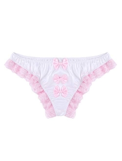 YiZYiF Men's Frilly Satin Ruffled Sissy Pouch Panties Bow Bikini Briefs Underwear