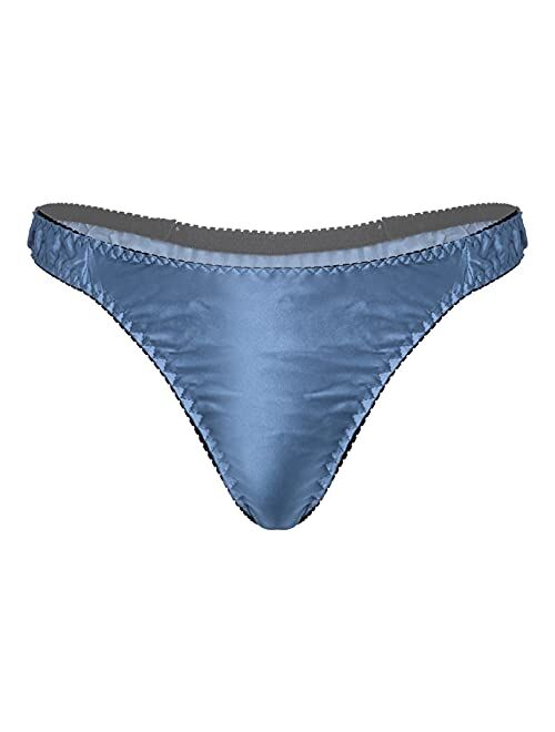 MSemis Men's Satin Silk Thong Underwear Sissy G-String T-Back Low Rise Bikini Briefs Sexy Jockstrap