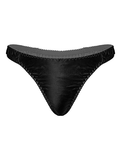 MSemis Men's Satin Silk Thong Underwear Sissy G-String T-Back Low Rise Bikini Briefs Sexy Jockstrap