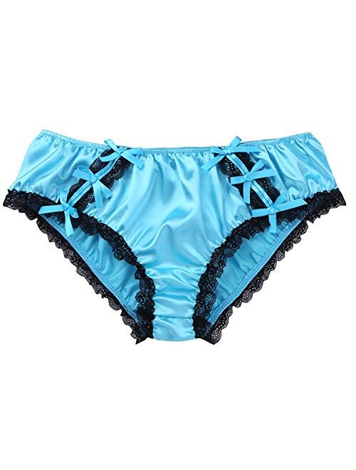 inlzdz Men's Silky Satin Ruffled Lace Lingerie French Maid Sissy Crossdress Panties Underwear