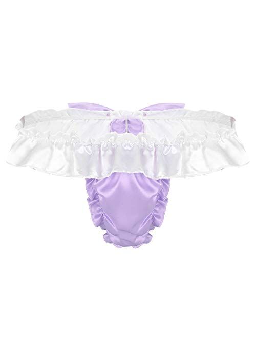 Agoky Mens G-String Thong Soft Satin Ruffled Frilly Sissy Panties Underwear Bikini Shorts