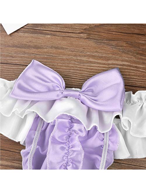 Agoky Mens G-String Thong Soft Satin Ruffled Frilly Sissy Panties Underwear Bikini Shorts