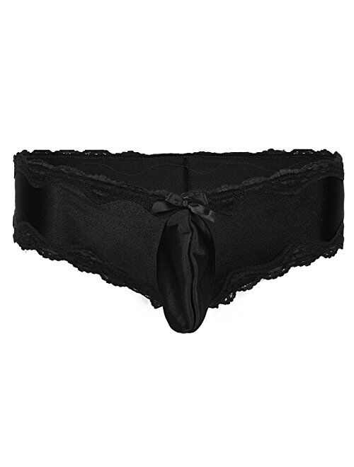 MSemis Men Sissy Pouch Panties Silk Bikini Briefs Thong Underwear Crossdress Lingerie Nightwear