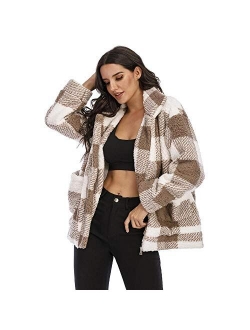 YYW Womens Shearling Coat Long Sleeve Lapel Zip Up Shaggy Sherpa Jacket Camel Faux Oversized Outwear