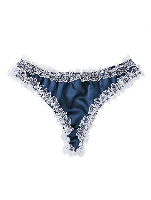 Buy Choomomo Mens Ruffled Shiny Satin Floral Lace Bikini Briefs Sissy Crossdress Panties 4373