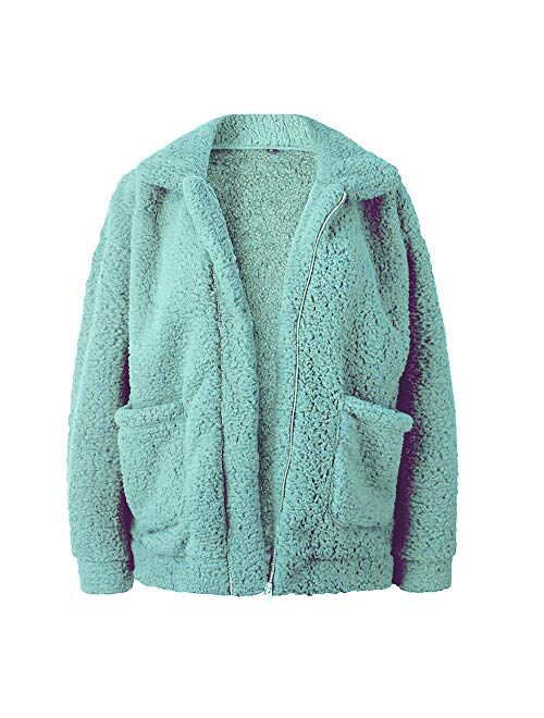 Comeon Fleece Fuzzy Jackets Lapel Open Front Cardigan Sherpa Shearling Coat Faux Fur Coat Warm Winter Sweater Coats for Women