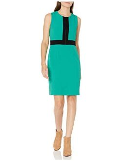 Women's Stretch Crepe Zipper Front Sheath with Combo Fabric