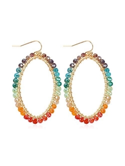 Bohemian Beaded Statement Earrings - Lightweight Sparkly Crystal Teardrop Dangle, Rainbow Marquise, Multi Color Oval Drop, Pearl Hoops