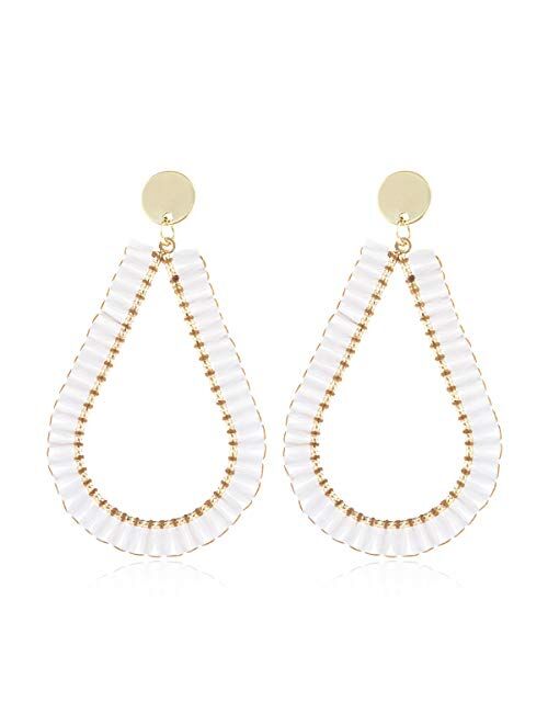 Riah Fashion Bohemian Beaded Statement Earrings - Lightweight Sparkly Crystal Teardrop Dangle, Rainbow Marquise, Multi Color Oval Drop, Pearl Hoops