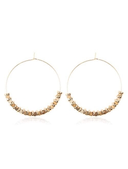 Natural Stone Beads Statement Earrings - Cutout Teardrop Open Pear Shape Beaded Drop Dangles, Round Hoops