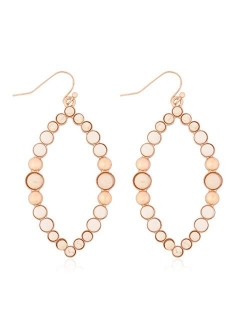 Natural Stone Beads Statement Earrings - Cutout Teardrop Open Pear Shape Beaded Drop Dangles, Round Hoops