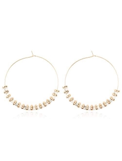 Natural Stone Beads Statement Earrings - Cutout Teardrop Open Pear Shape Beaded Drop Dangles, Round Hoops