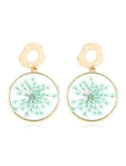 Lightweight Floral Petal Drop Earrings - Multi Petal Leaf Metallic Wired Hoop, Sparkly Rhinestone Studs, Pressed Flower Dangles