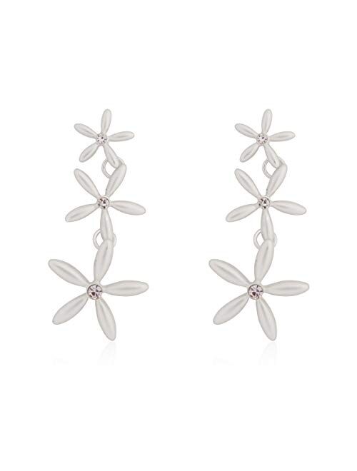 RIAH FASHION Lightweight Floral Petal Drop Earrings - Multi Petal Leaf Metallic Wired Hoop, Sparkly Rhinestone Studs, Pressed Flower Dangles