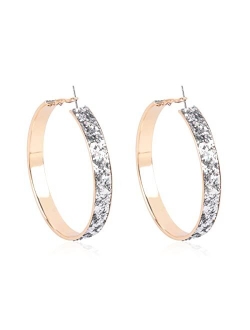 Sparkly Cubic Jewel Geometric Statement Hoop Earrings - Bling Crystal Rhinestone Glitter Hexagon Round Hoops, Vertical Bar