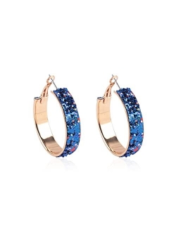 Sparkly Cubic Jewel Geometric Statement Hoop Earrings - Bling Crystal Rhinestone Glitter Hexagon Round Hoops, Vertical Bar