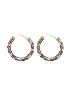 Sparkly Cubic Jewel Geometric Statement Hoop Earrings - Bling Crystal Rhinestone Glitter Hexagon Round Hoops, Vertical Bar