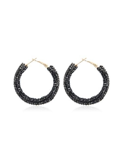 Sparkly Cubic Jewel Geometric Statement Hoop Earrings - Bling Crystal Rhinestone Glitter Hexagon Round Hoops, Vertical Bar