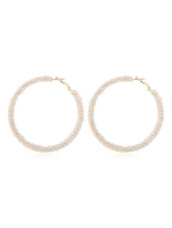 Glitter Rhinestone Statement Hoop Earrings - Sparkly Crystal Geometric Round Metal Hoops