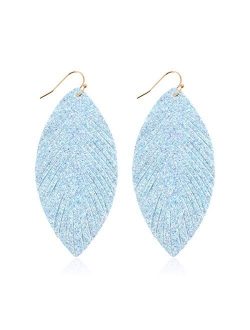 Sparkly Sequin Glitter Geometric Lightweight Simple Drop Statement Earrings - Bohemian Hook Dangles Faux Leather Marquise, Petal Leaf, Teardrop Druzy