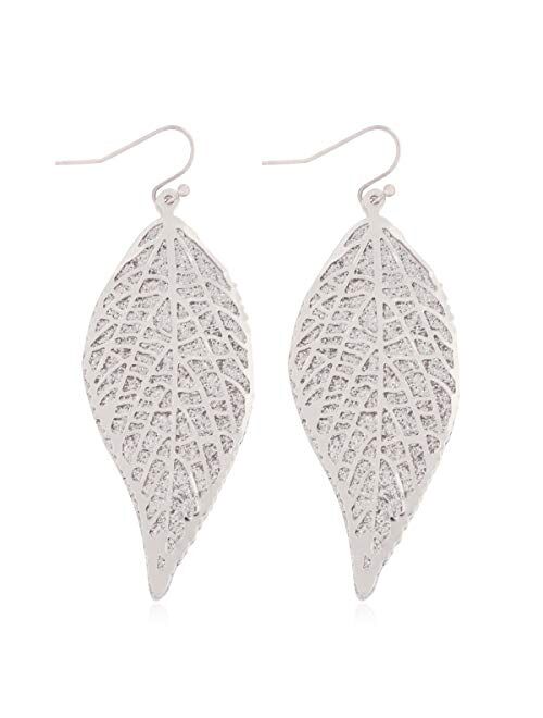 Riah Fashion Sparkly Sequin Glitter Geometric Lightweight Simple Drop Statement Earrings - Bohemian Hook Dangles Faux Leather Marquise, Petal Leaf, Teardrop Druzy