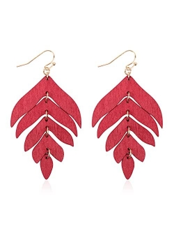 Bohemian Geometric Natural Wood Statement Earrings - Ethnic Wooden Leaf, Teardrop, Moroccan, Triangle Dangles